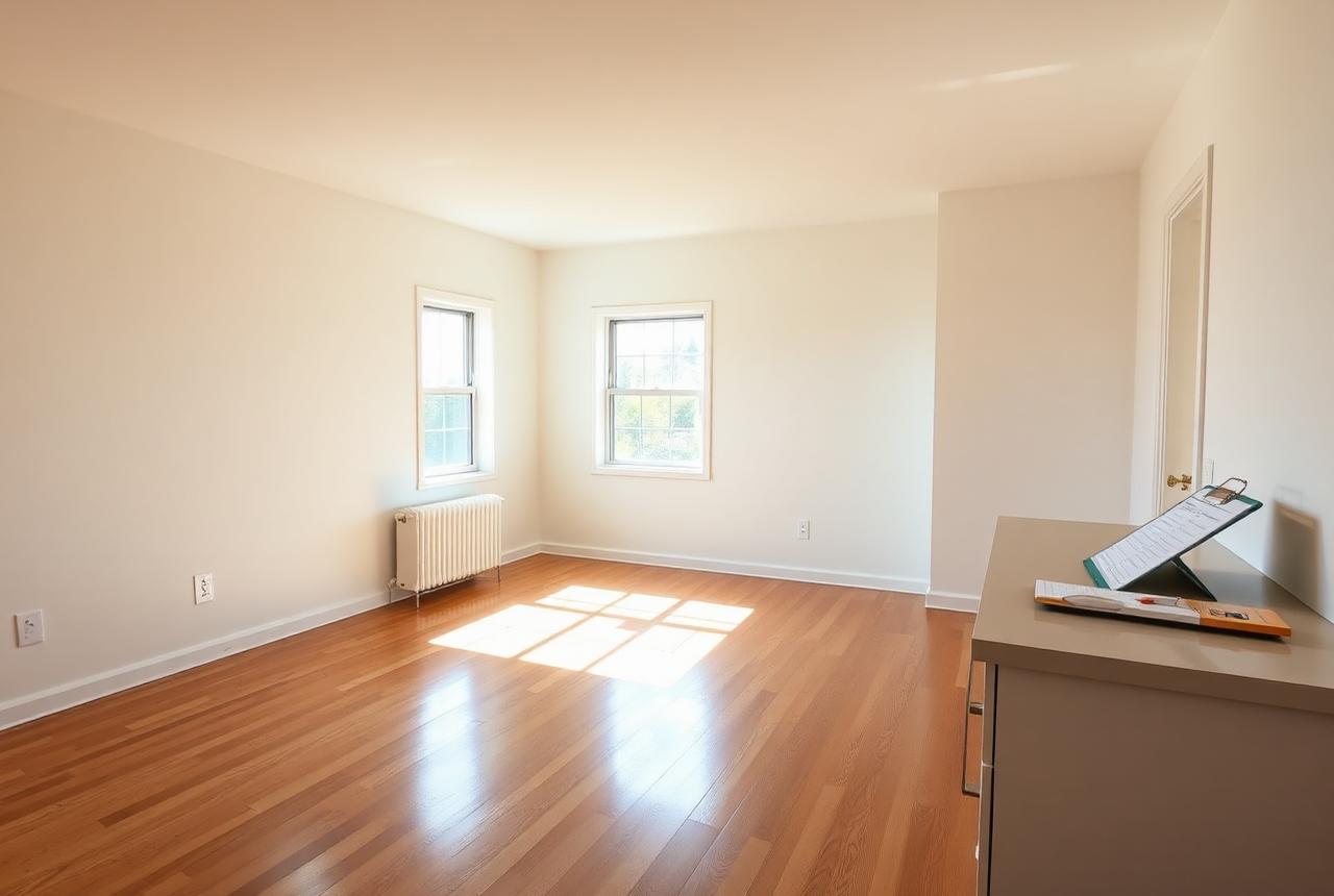 Vacant rental unit cleaned and inspected for turnover with a checklist on the counter